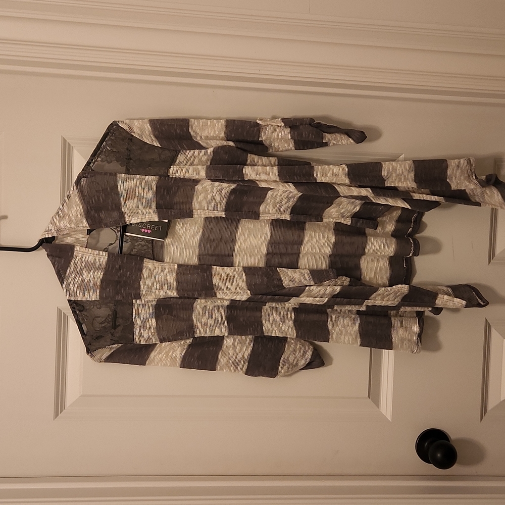 Grey and white striped cardigan